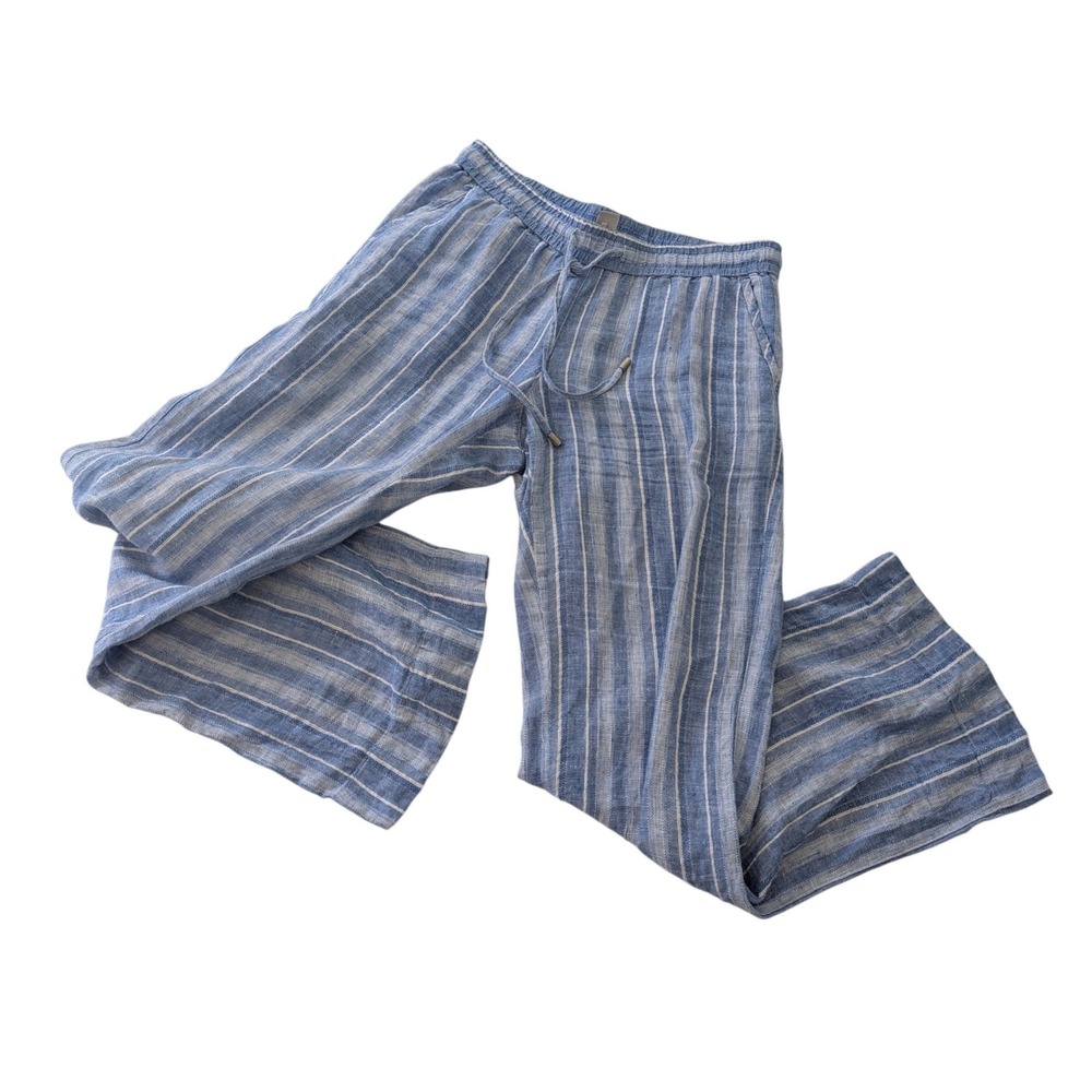 Tommy Bahama Linen Blend Drawstring‎ Wide Leg Pants Blue Stripe Women's XS